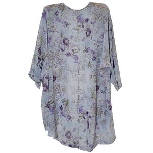 Light Blue Purple Floral Kimono Shawl Cover Lularoe Lindsay Plus Size L/18/20/22